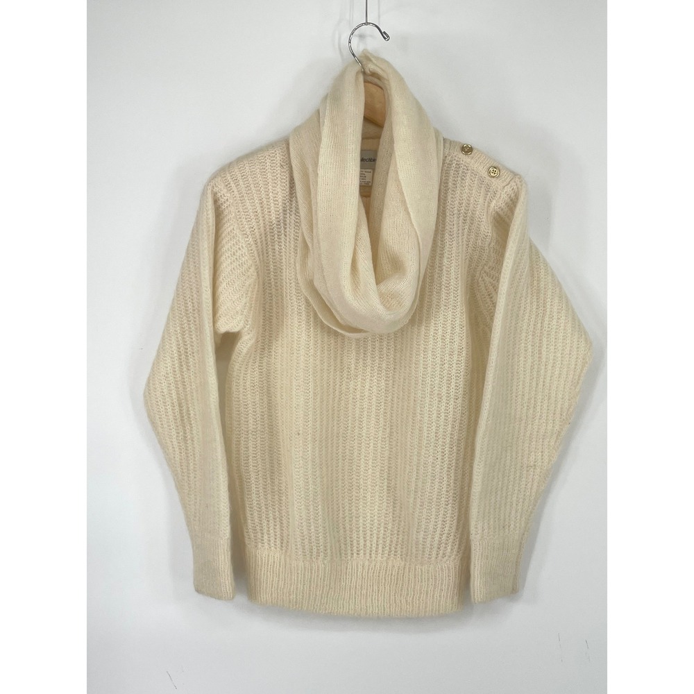 JH Collectibles Women Sweater S Knit Ivory Kid Mohair Wool Button Infinity Scarf